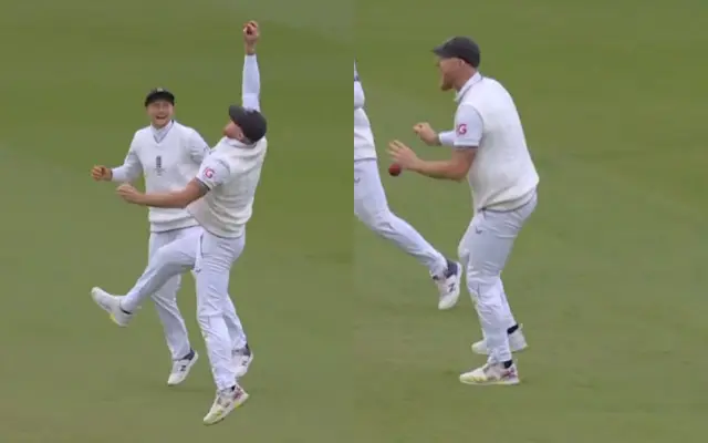 Ben Stokes loses control after a magnificent effort to wrap up Steve Smith's catch at The Oval in the Ashes 2023